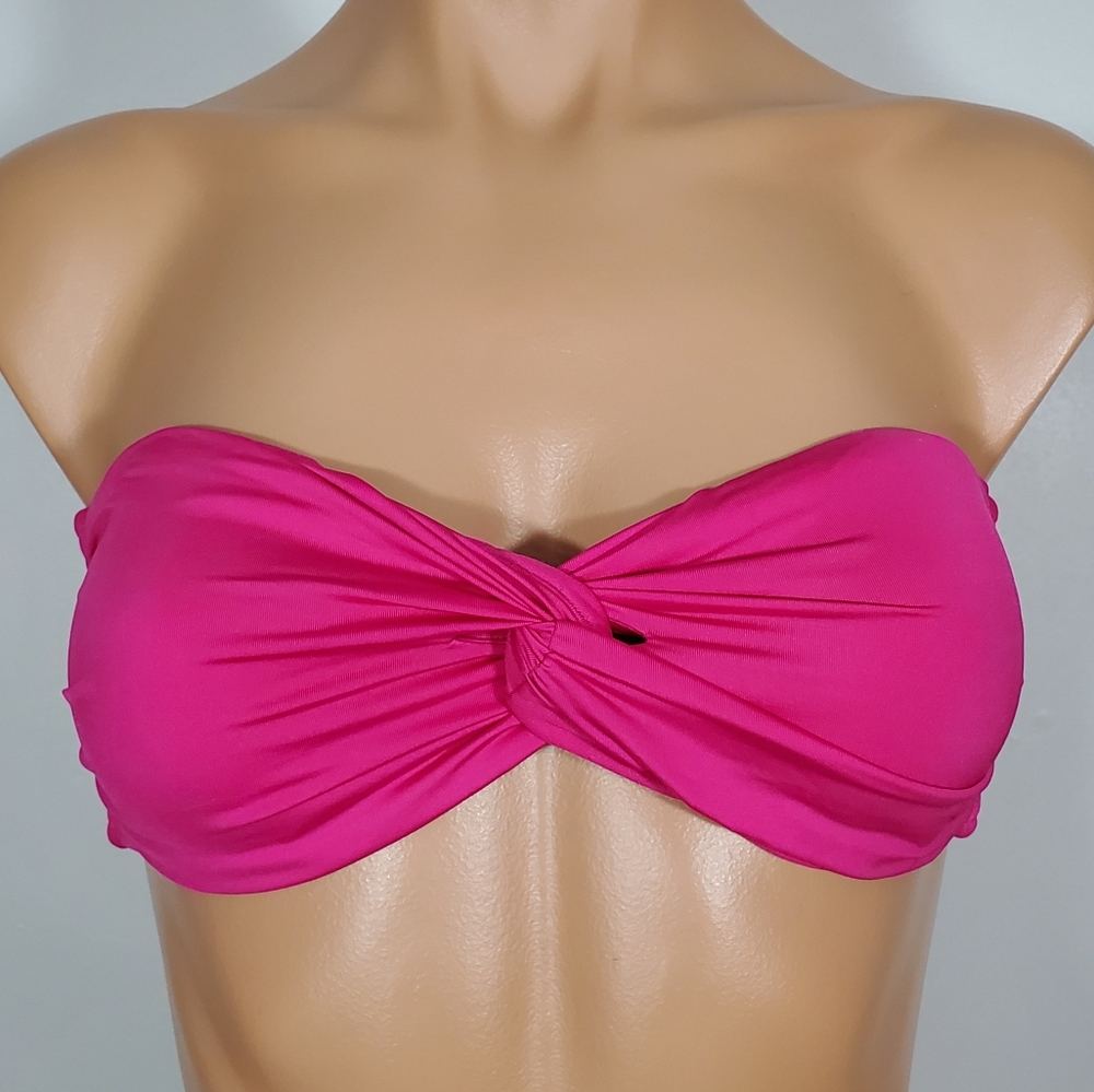 Hot Pink Bandeau Twist Bathing Suit Top